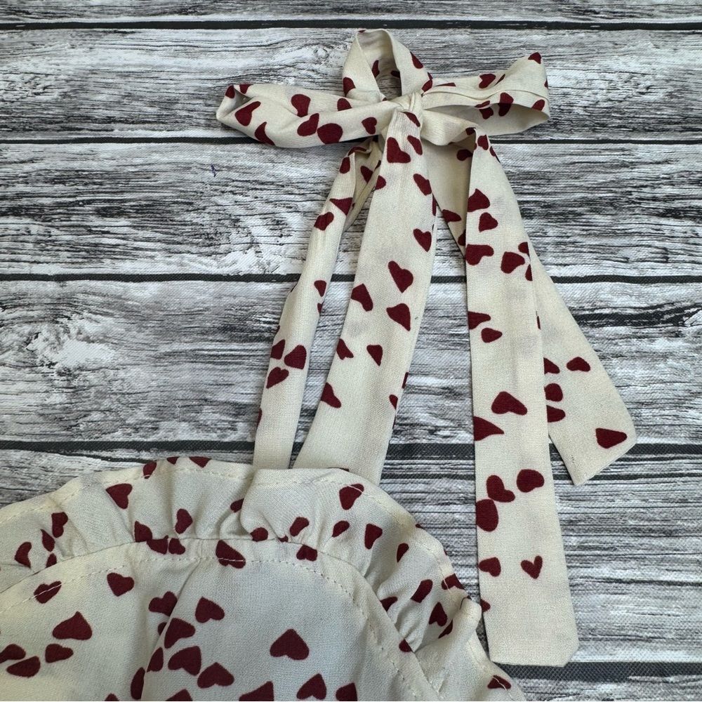 Heart Print Sweetheart Neck Tie Shoulder Dress Women’s Size S - Picture 4 of 13